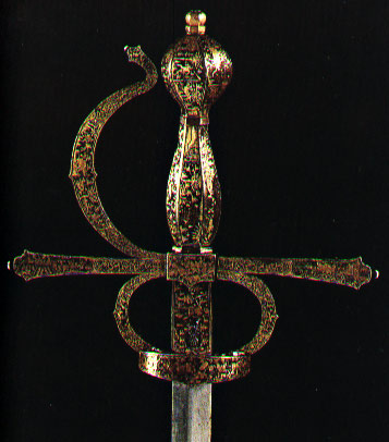 Spada da lato 1550-60 in bronzo ageminato di Damiano da Nerve