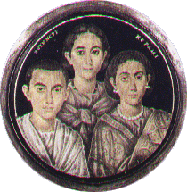 medaglione con ritratti in foglia d'oro di artista bizantino V sec.