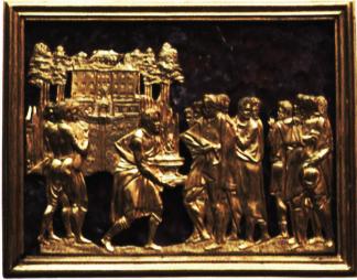 Giambologna-bassorilievo su lamina d'oro e sfondo di ametista