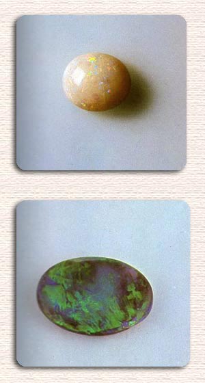 In alto: opale nobile chiaro arlecchino. In basso: opale nobile nero Australiano