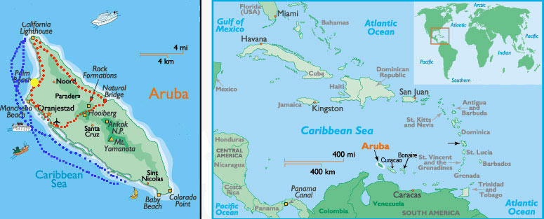 mappa Aruba Caraibi